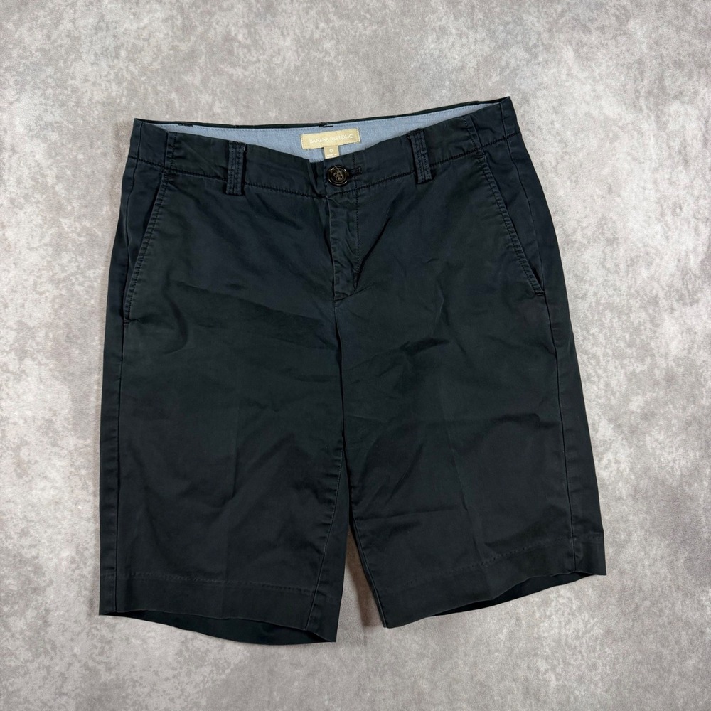 Banana Republic Womens 0 Black Chino Shorts Casual Flat Front Pockets Minimalist